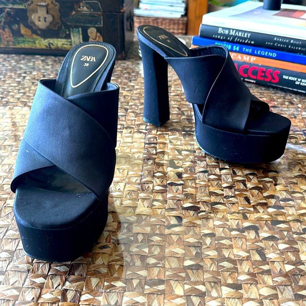 Zara black platform heels slide one 7.5 - Picture 3 of 7
